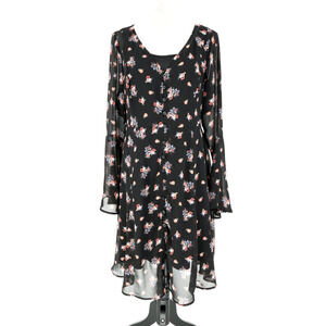 Torrid Dress 0 Womens Large 12 Black Floral Chiffon Sheer Lined Midi Button up